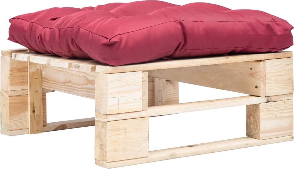 vidaXL Tuinpoef - met - rood - kussen - pallet - hout - naturel Naturel en rood