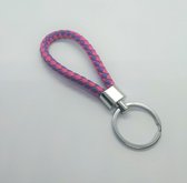 - Gevlochten - Sleutelhanger - Mannen - Vrouwen - Kunstleer - Keychain - Roze - Paars