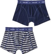 Little Label - boxershorts 2-pack - uni dark blue & big blue stripe - maat: 122/128 - bio-katoen