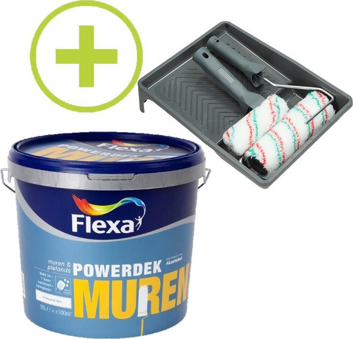 Flexa Powerdek Muurverf - Muren & Plafonds - Binnen - Stralend Wit - 10 L + Muurverfset 5-delig