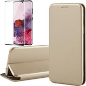 Hoesje geschikt voor Samsung Galaxy S20 - Screen Protector FullGuard - Book Case Leer ThinShield Goud & Screenprotector