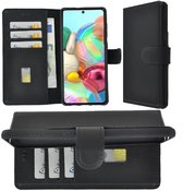 Samsung Galaxy A71 hoesje - Bookcase - Portemonnee Hoes Echt leer Wallet caser Antiek Zwart