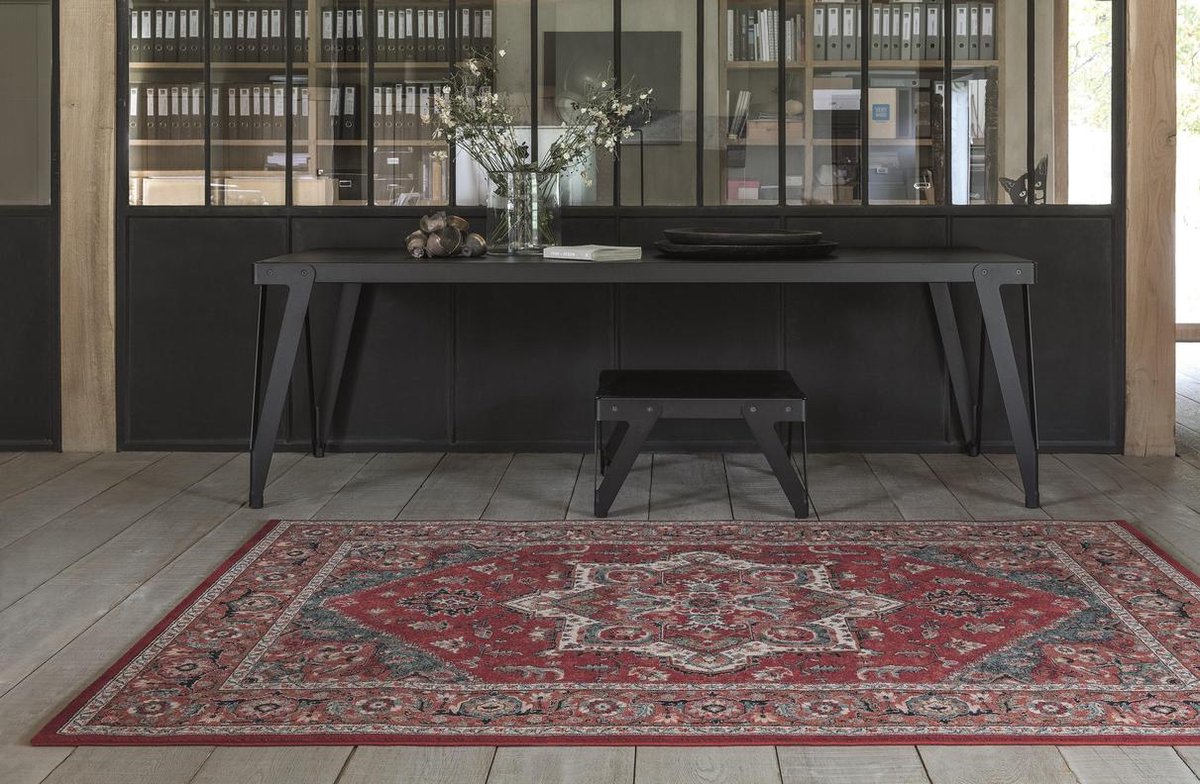 OSTA Kashqai – Vloerkleed – Tapijt – geweven – wol – eco – duurzaam - modern - landelijk - Rood/Beige Patroon - 135x200