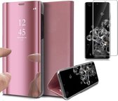 Hoesje geschikt voor Samsung Galaxy S20 Ultra - Screen Protector GlassGuard - Book Case Spiegel Roségoud & Screenprotector