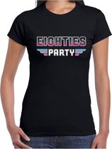 Eighties party feest t-shirt zwart voor dames - zwarte 80s disco/feest shirts / outfit M