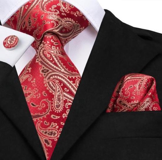 Zijde stropdas set Rood 01 manchetknopen en pochet – set voor heren | bol.com