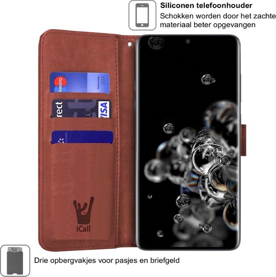 Étui pour Samsung S20 Ultra et protection d'écran pour Samsung S20 Ultra - Étui pour Samsung Galaxy S20 Ultra Étui de livre en cuir Portefeuille + Protection d'écran complète - Marron