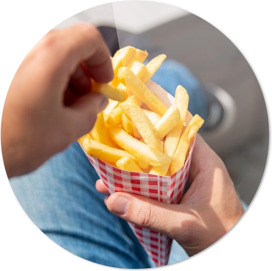 Sachet de frites | Décoration murale | Plexiglas rond | 100 cm x 100 cm | Peinture | Photo sur plexiglas