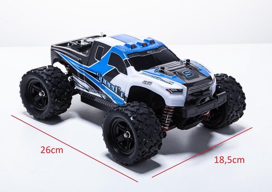 Blij'r Speed'r - RC Monster Truck 1:18 4WD RTR met extra accu 40km/h - Blauw & Lime - Blij'R
