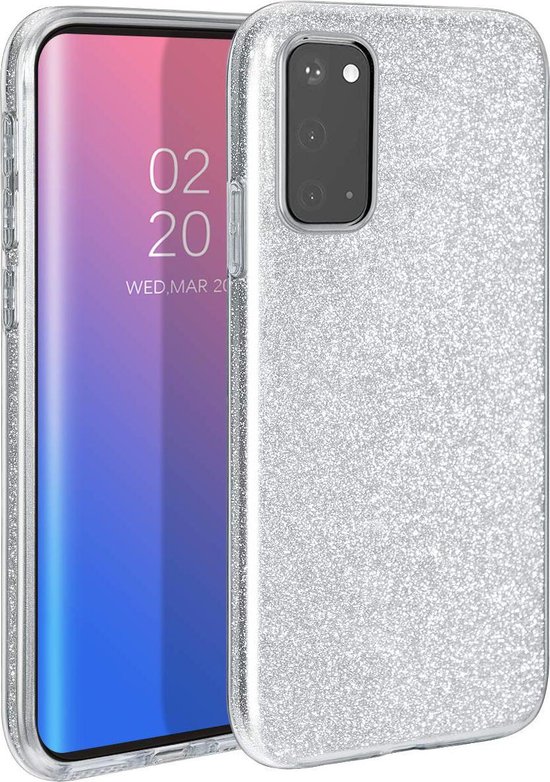 HB Hoesje Geschikt voor Samsung Galaxy S20 - Siliconen Glitter Back Cover -  Zilver | bol