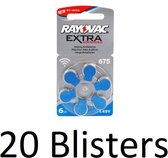 120 pièces (20 plaquettes de 6 pièces) Rayovac 675 Extra Advanced Piles pour prothèses auditives - Bleu