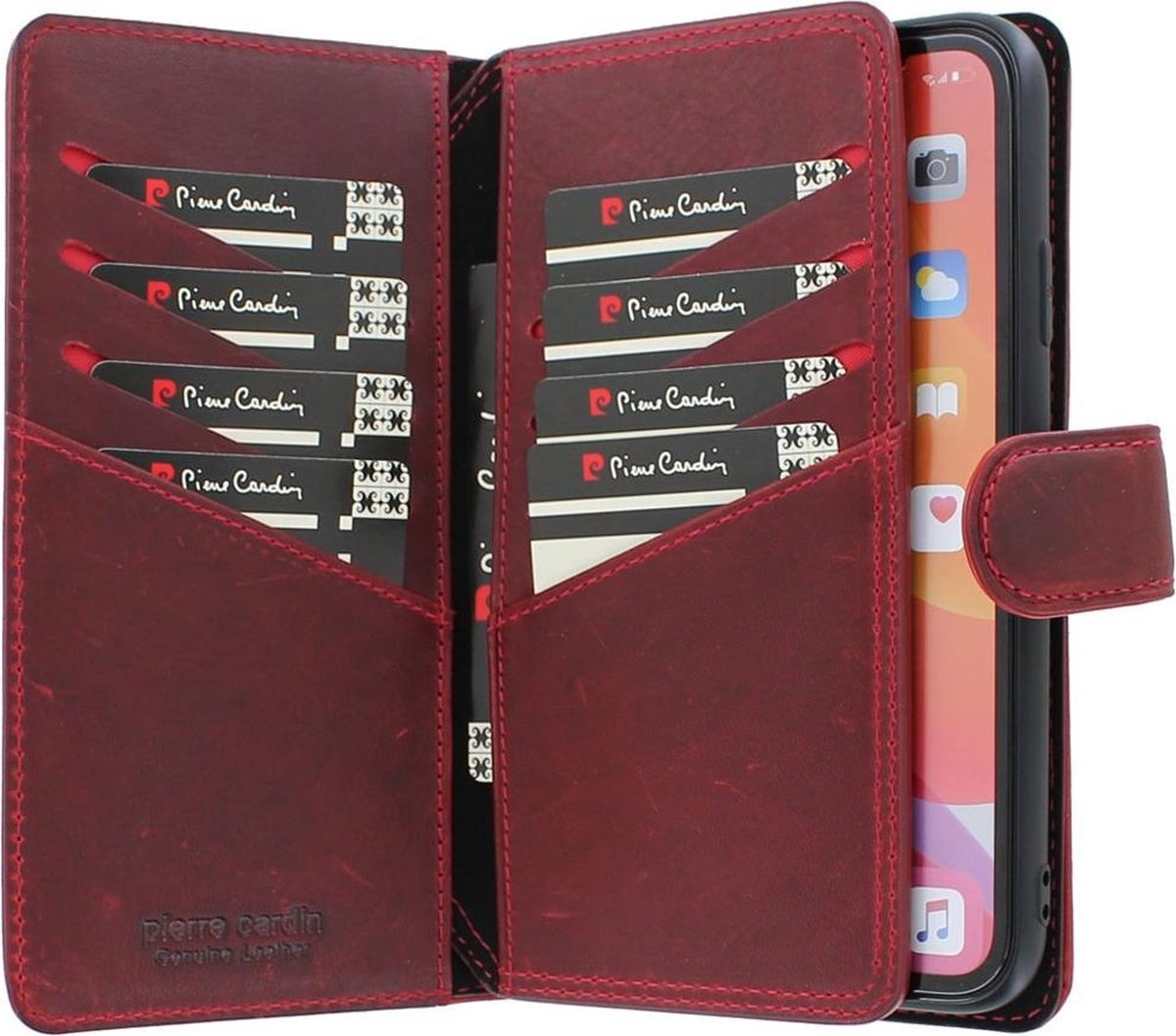Pierre Cardin iPhone 11 Book Case Telefoonhoesje, Rood, Leer, Bescherming van Telefoon.