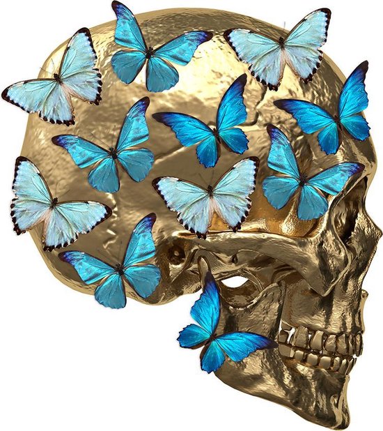 Luxe Wanddecoratie - Foto - Plexiglas - Dibond - Aluminium Ophangsysteem - Butterfly's Skull