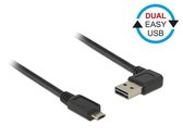 Easy-Micro USB naar Easy-USB-A haaks (links/rechts) kabel - USB2.0 - tot 2A / zwart - 1 meter