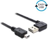 Mini USB naar Easy-USB-A haaks (links/rechts) kabel - USB2.0 - tot 2A / zwart - 2 meter