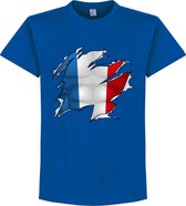 Frankrijk Ripped Flag T-Shirt - Blauw - XL