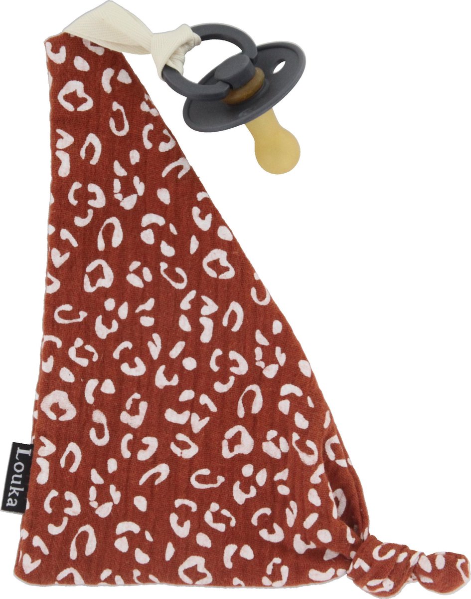 Goedkoopste Louka speendoekje driehoek panter print roest bruin | meisje | jongen | Hydrofiel katoen|speenknuffel| speen |