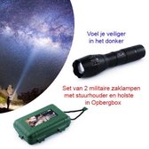 Set van 2 militaire zaklampen met stuurhouder en holste in Opbergbox