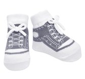 Chaussettes Stepping Out Sneaker-grises- pour bébé de 0 à 12 mois. Lacets blancs-Semelles antidérapantes-Cadeau baby shower-Baby shower