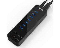 AUKEY SuperSpeed 7-poorten USB 3.0-hub met 2 slimme oplaadpoorten (tot 2.4A) met USB 3.0-kabel en 12V 4A-voedingsadapter, CB-H18