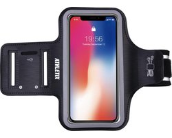 ATHLETIX Sportarmband - Universele Hardloop Armband - iPhone, Samsung & Huawei - Reflecterend, Spatwaterdicht, Sleutelhouder, Verstelbaar - Neopreen - Zwarte Sportarmband