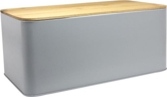 Mat metalen broodtrommel houten snijplank deksel 31 - Mat grijze brood... | bol.com