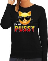 Funny emoticon sweater I am no pussy zwart dames M