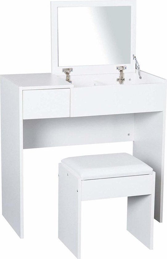 scheuren wassen lichtgewicht HOMCOM Kaptafel met opklapbare spiegel en hocker wit 80 x 40 x 79cm |  bol.com
