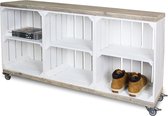 Schoenenkast Wit - Met legplanken Wit - Massief Steigerhout onder en bovenzijde - Incl. Zwenkwielen - 120x30x63cm