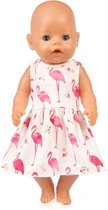 Poppenkleertjes - Geschikt voor Baby Born - Flamingo jurk met onderbroekje - Roze zomer & lente outfit