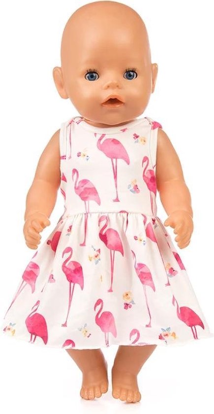 Poppenkleertjes - Geschikt voor Baby Born - Flamingo jurk met onderbroekje  - Roze... | bol.com