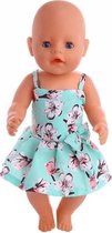 Poppenkleertjes - Geschikt voor Baby Born - Jurkje met poefrokje - Blauw/groen met bloemetjes