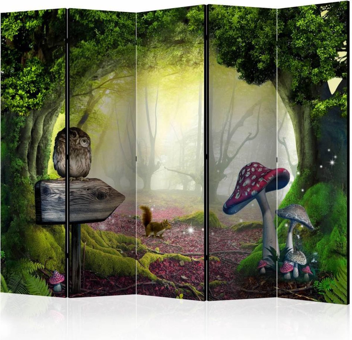 Vouwscherm - Sprookjesbos 225x172cm, gemonteerd geleverd, dubbelzijdig geprint (kamerscherm)