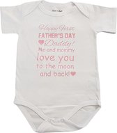 baby romper eerst vaderdag tekst papa happy first fathers day korte mouw wit met roze meisje maat 50-56