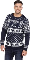 Wilbers & Wilbers - Foute Kersttruien - Blauw Witte Kerst Trui Rendieren En Sneeuw Man - Blauw - XXL - Kerst - Verkleedkleding