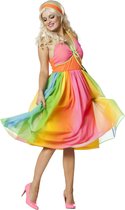 Wilbers - Hippie Kostuum - Regenboog Hippie - Vrouw - roze,multicolor - Maat 36 - Carnavalskleding - Verkleedkleding