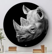 HIP ORGNL Schilderij Rhino - Neushoorn - ⌀60cm - Wandcirkel dieren - Zwart wit