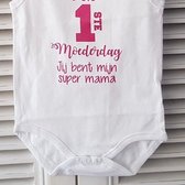 Rompertje baby meisje roze tekst cadeau eerste moederdag | eerste moederdag jij bent mijn super mama |  mouwloos| wit roze fucsia | maat 74-80
