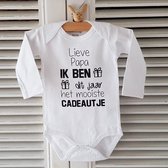 Rompertje met tekst Lieve papa Ik ben dit jaar het mooiste cadeautje | lange mouw | wit zwart | maat 74-80 bekendmaking zwangerschap aanstaande baby jongen meisje unisex