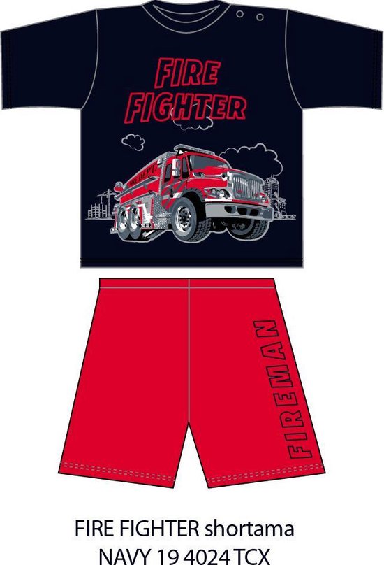 Fun2wear - baby - kinder - tiener - Brandweer / Firefighter - shortama / pyjama - navy - maat 80
