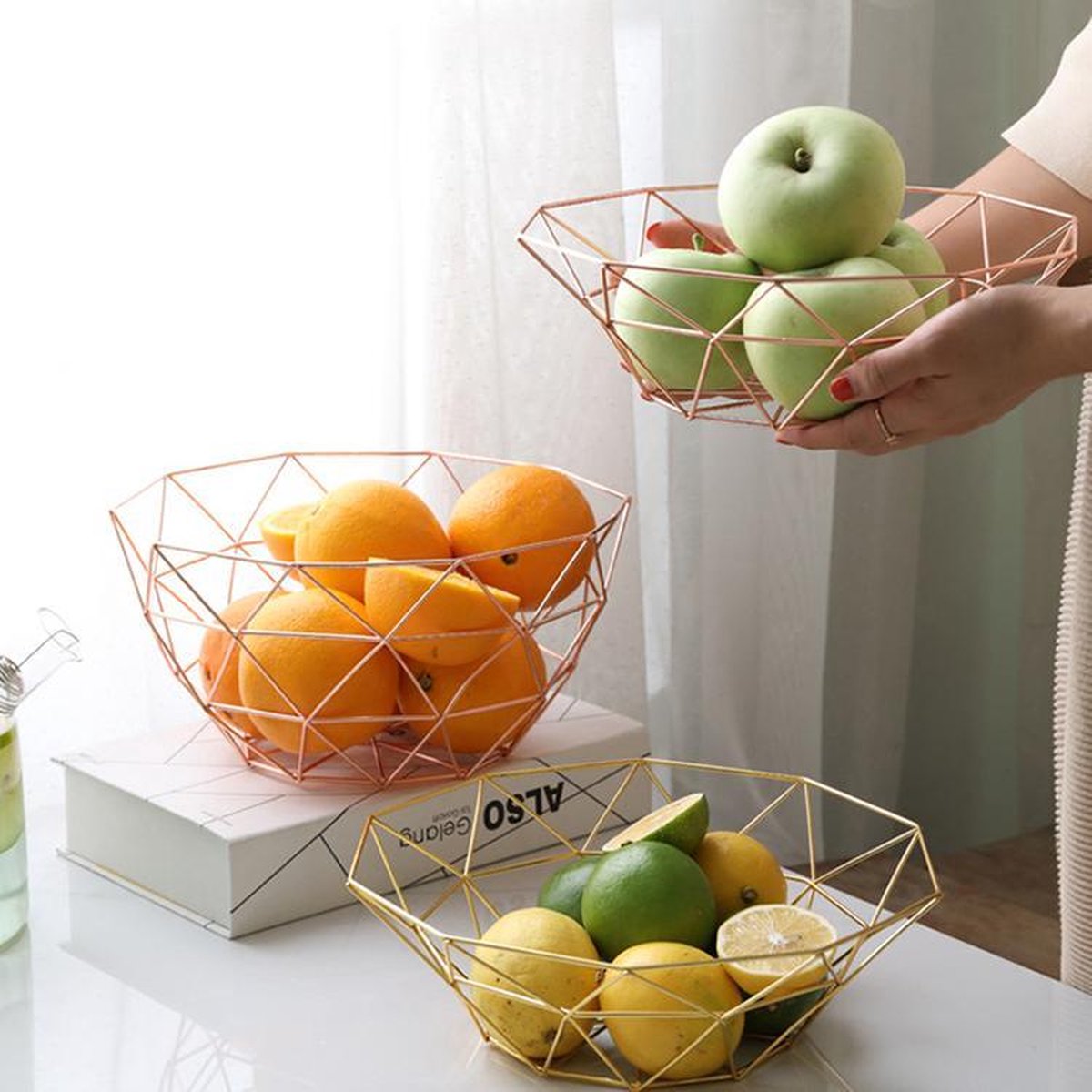 Fruitschaal Geometrisch - Mand - Nordic Style - Creatief - Verkoperd Metaal - Koper | bol