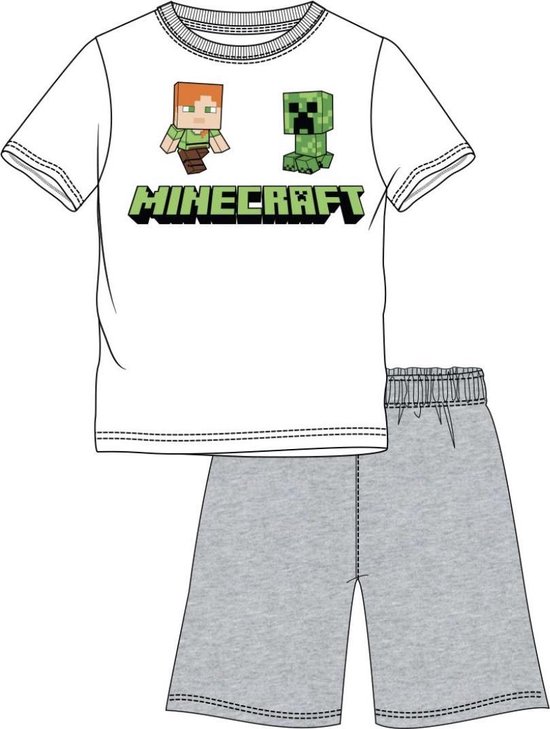 Pyjama à manches courtes Minecraft - blanc - gris - taille 140/10 ans
