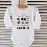 Baby Rompertje lange mouw met tekst voor de allerliefste | Lieve oom en tante Ik ben dit jaar het mooiste cadeautje wit zwart  Maat 86-92