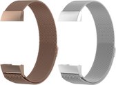 Fit Evolve 2 Pack Fitbit Charge 3 - Fitbit Charge 4 Milanese Horloge Bandjes Zilver en Rose Goud - Polsbandje - Large