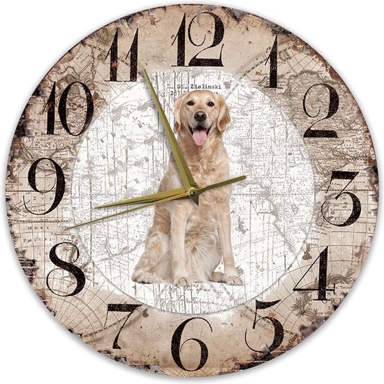 Klok en bois - 30cm - Chien - Golden Retriever