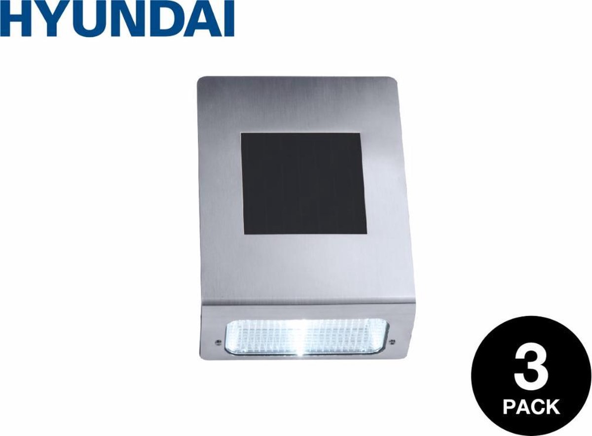 Hyundai - Draadloze RVS LED wandverlichting op zonne-energie - 3-pack -  Zilver grijs | bol.com