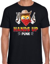 Funny emoticon t-shirt hands up punk zwart voor heren S