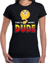 Funny emoticon t-shirt time is money dude zwart voor dames 2XL