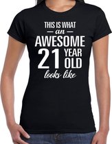 Awesome 21 year / 21 jaar cadeau t-shirt zwart dames XL