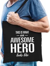 Awesome hero / held cadeau katoenen tas zwart voor heren - zorgpersoneel kado /  tasje / shopper